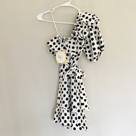 NWT Lisa Marie Fernandez X Target Black white one shoulder Polkadot mini dress - Picture 6 of 9